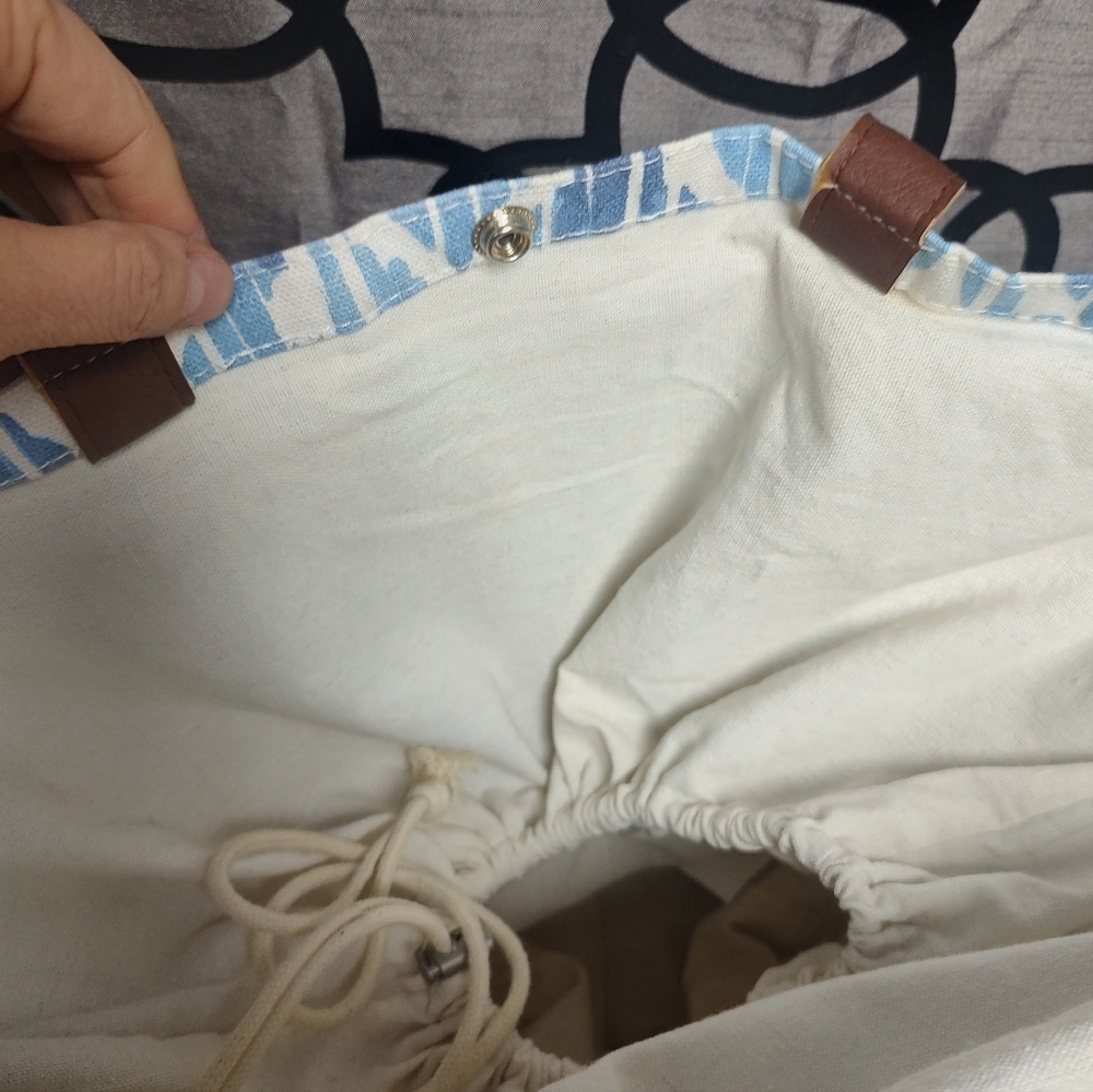 SOLD Picnic Time Basket Tote Blue Beach Canvas Willow Bag! - Picture 16 of 16